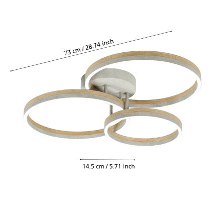 Eglo - Dimbar LED ytmonterad ljuskrona LED/12,5W/230V + 2xLED/15,5W 3000K grå/ek