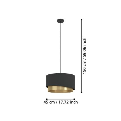 Eglo - Ljuskrona med textilsladd 1xE27/40W/230V svart/guld