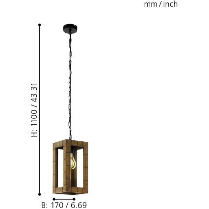 Eglo 43105 - Taklampa med kedja TAKHIRA 1xE27/60W/230V lönn