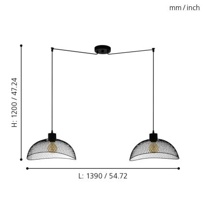 Eglo - Ljuskrona med textilsladd 2xE27/60W/230V spindel