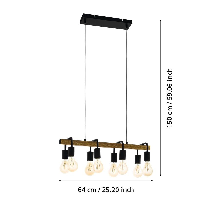 Eglo 43316 - Pendel på vajer ERRIBERA 8xE27/40W/230V ek/svart