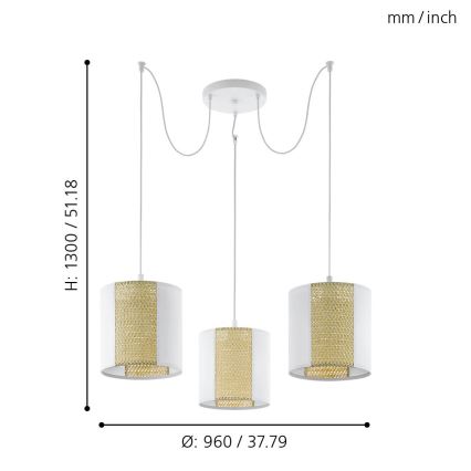 Eglo - Ljuskrona med textilsladd 3xE27/40W/230V spindel