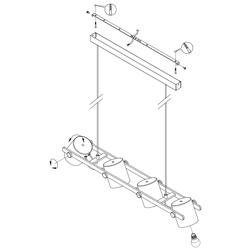 Eglo 43425 - Ljuskrona med snöre HORNTREE 1 4xE27/28W/230V