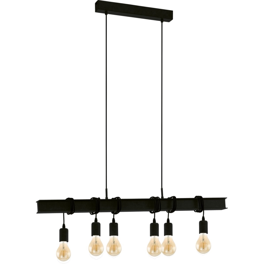 Eglo 43712 - Ljuskrona med textilsladd TOWNSHEND 6xE27/60W/230V svart