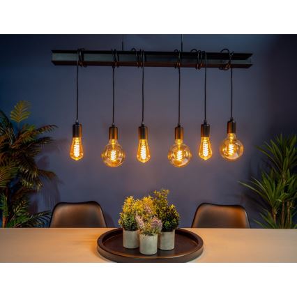 Eglo 43712 - Ljuskrona med textilsladd TOWNSHEND 6xE27/60W/230V svart