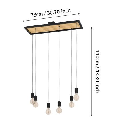 Eglo - Ljuskrona med textilsladd 6xE27/40W/230V