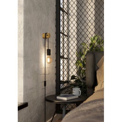 Eglo - Vägglampa 1xE27/13W/230V svart/beige