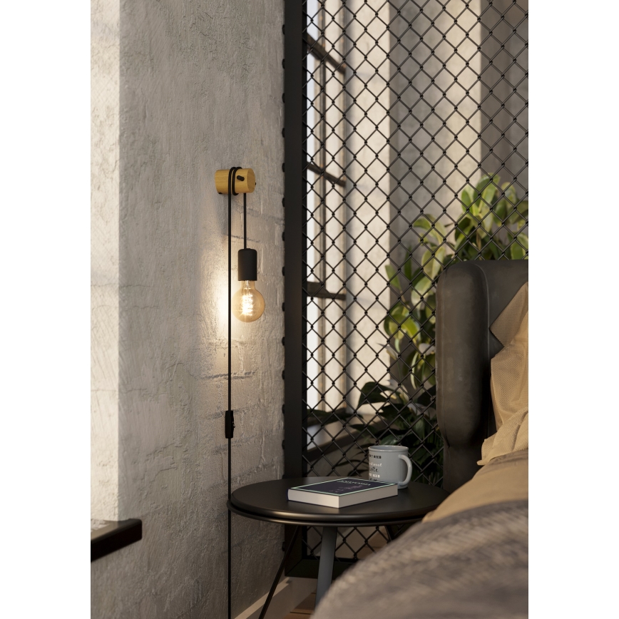 Eglo - Vägglampa 1xE27/13W/230V svart/beige
