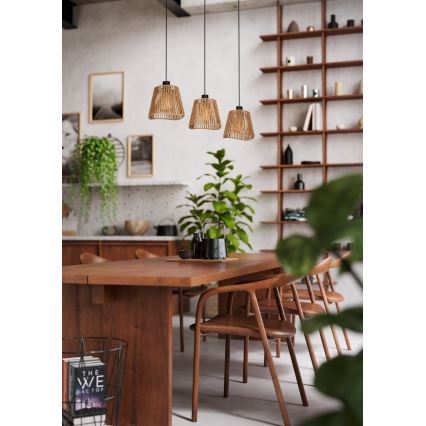 Eglo - Ljuskrona med textilsladd 3xE27/60W/230V brun