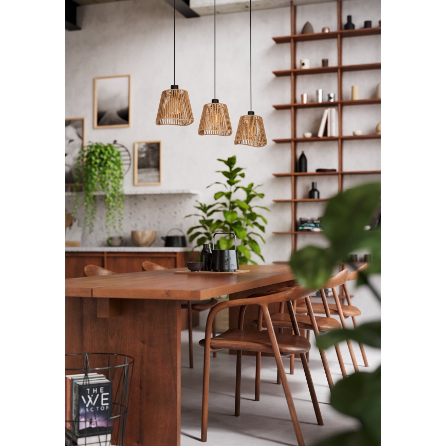 Eglo - Ljuskrona med textilsladd 3xE27/60W/230V brun