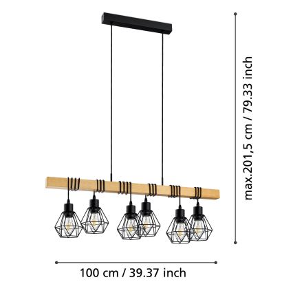 Eglo - Takpendel på vajer TOWNSHEND 6xE27/60W/230V
