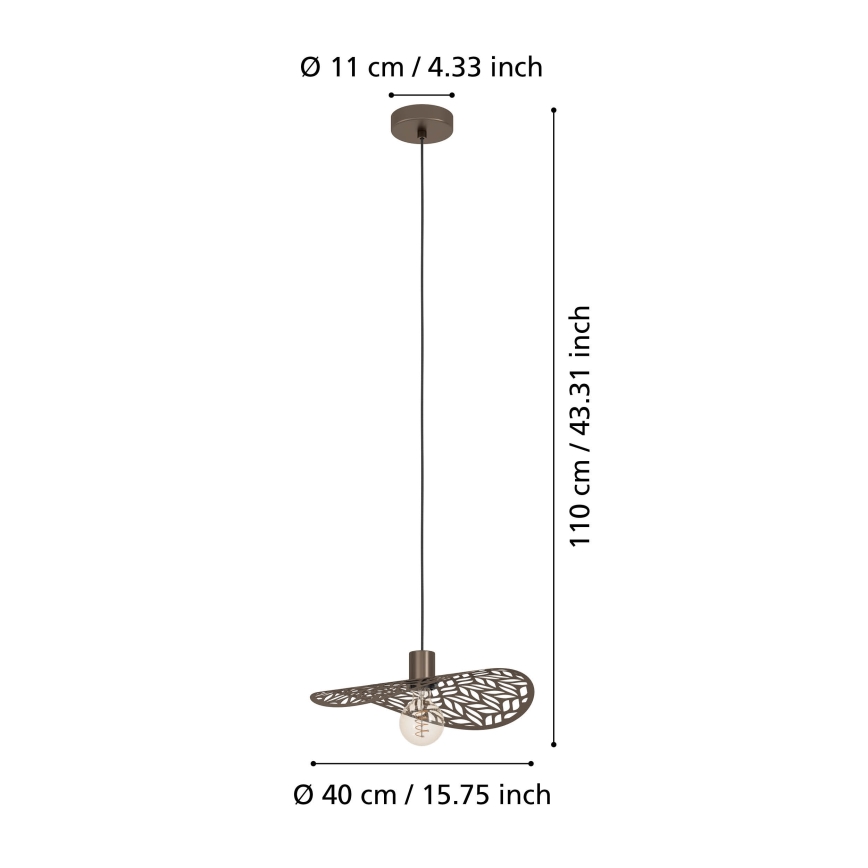 Eglo - Takpendel med kabel 1xE27/60W/230V Ø 40 cm bronsfärgad