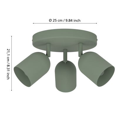 Eglo - Spotlampa 3xE14/40W/230V Ø 25 cm grön