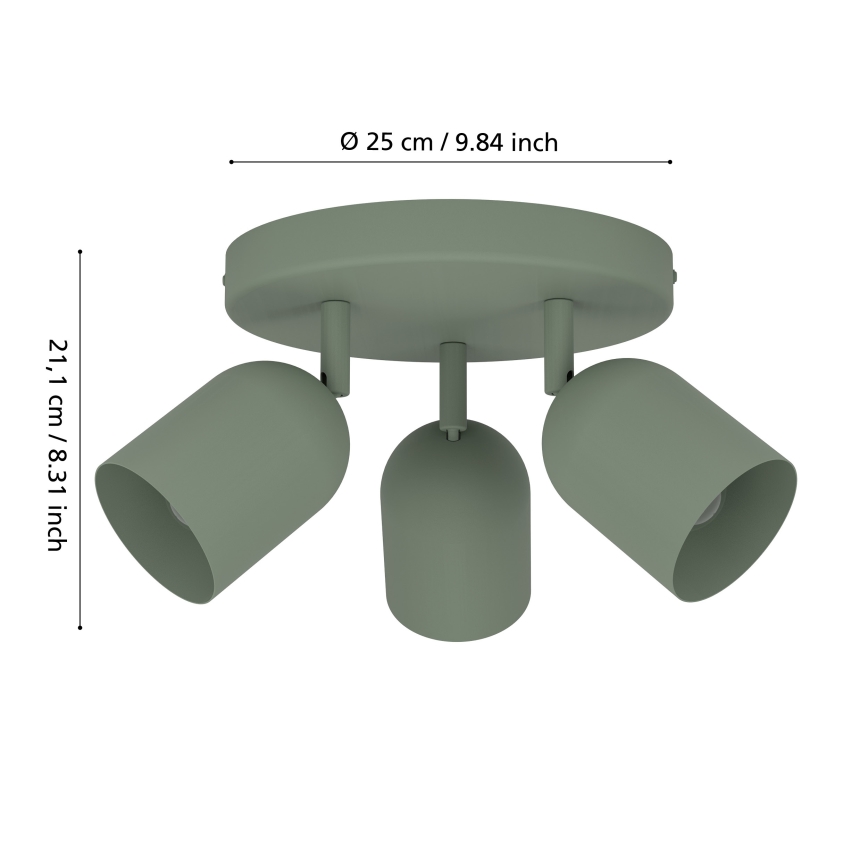 Eglo - Spotlampa 3xE14/40W/230V Ø 25 cm grön