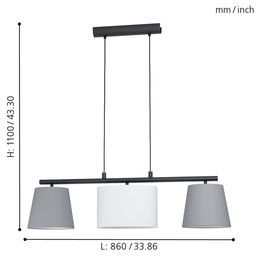 Eglo 55207 - LED-pendellampa med kabel ALMEIDA 3xE14/25W/230V grå