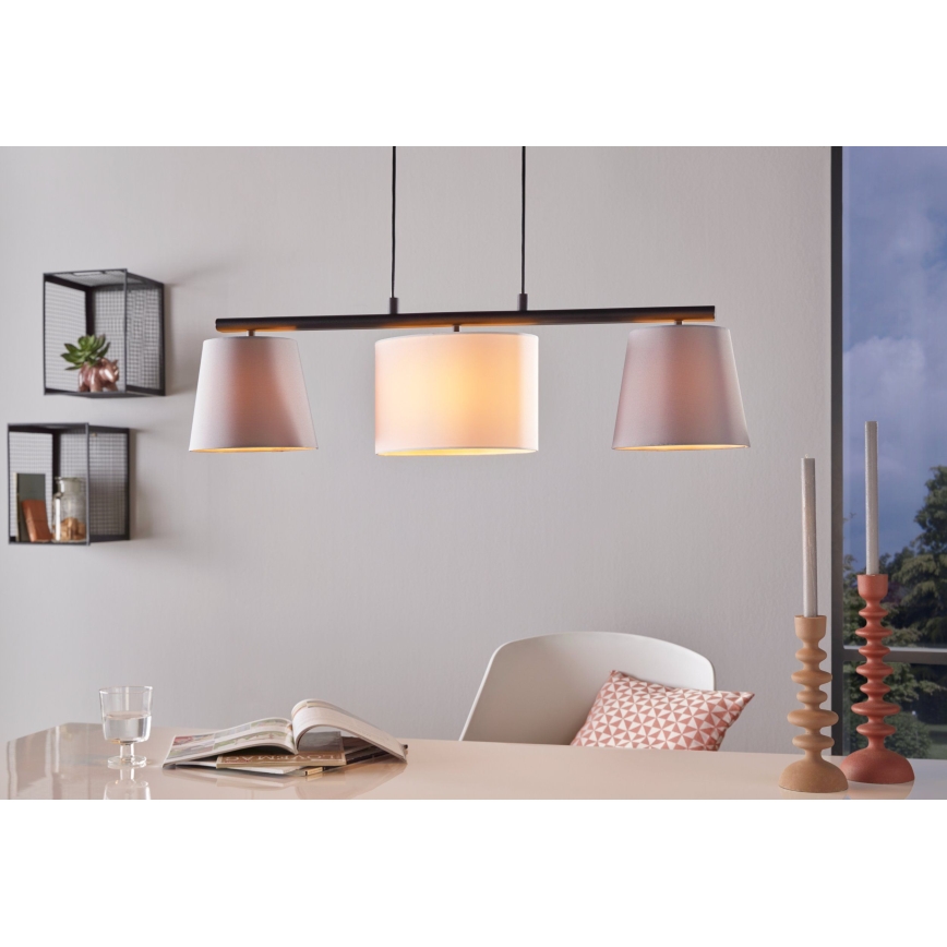 Eglo 55207 - Ljuskrona med textilsladd ALMEIDA 3xE14/25W/230V grå