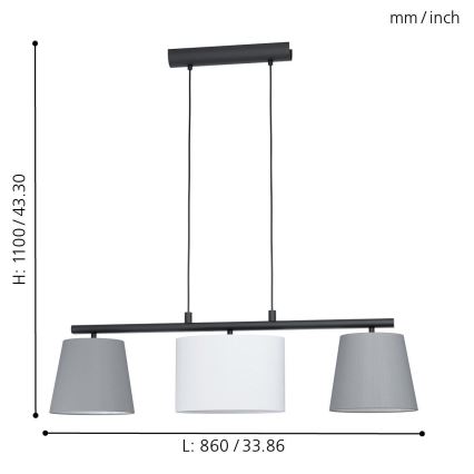 Eglo 55207 - Ljuskrona med textilsladd ALMEIDA 3xE14/25W/230V grå