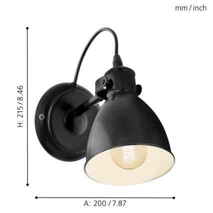 Eglo 55261 - Vägglampa PRIDDY 1xE27/40W/230V svart