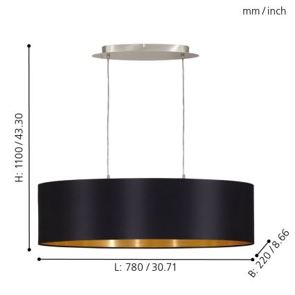 Eglo 55266 - Ljuskrona med textilsladd MASERLO 2xE27/60W/230V svart
