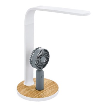 Eglo 55399 - LED Dimmbar uppladdningsbar bordslampa med fläkt LED/6,2W/5V 3000/4000/5000K 2000 mAh vit/brun