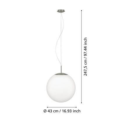 Eglo 63271 - Takpendel med kabel PIEDALE, 1xE27/60W/230V, Ø 43 cm, mattkrom