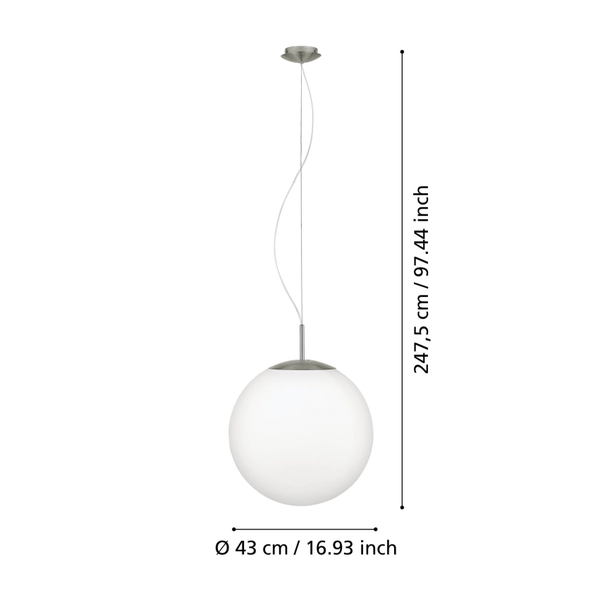 Eglo 63271 - Takpendel med kabel PIEDALE, 1xE27/60W/230V, Ø 43 cm, mattkrom