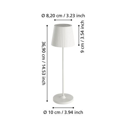 Eglo - Dimbar, uppladdningsbar LED-bordslampa för utomhusbruk LED/3,8W/5V 2400/3000/4000K 2000 mAh IP44 vit