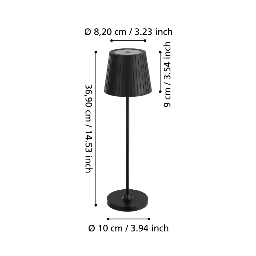 Eglo - LED-dimbara utomhus uppladdningsbar bordslampa LED/3,8W/5V 2400/3000/4000K 2000 mAh IP44 svart