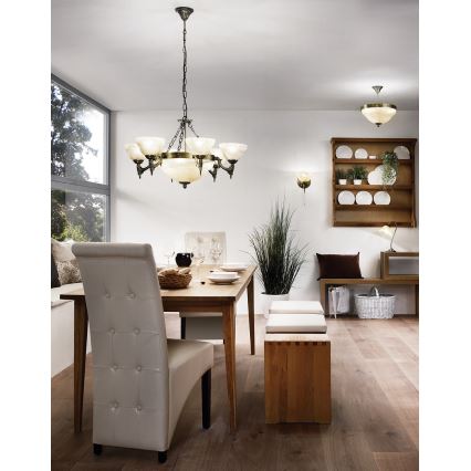 EGLO 85858 - Ljuskrona med kedja MARBELLA 9xE14/60W alabaster Reservglas