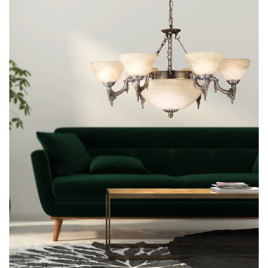 EGLO 85858 - Ljuskrona med kedja MARBELLA 9xE14/60W alabaster Reservglas