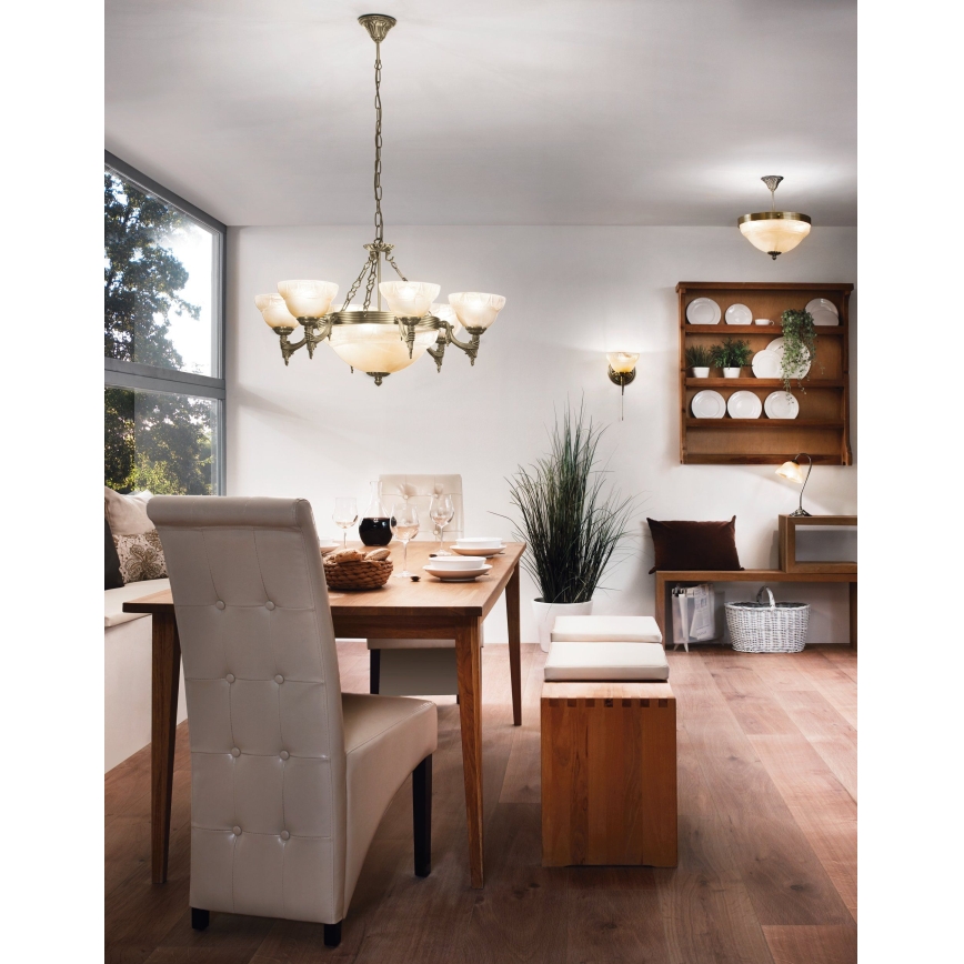 EGLO 85858 - Ljuskrona med kedja MARBELLA 9xE14/60W alabaster Reservglas