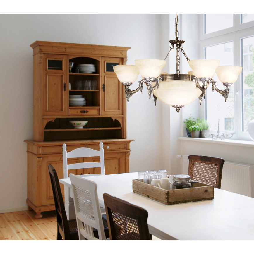 EGLO 85858 - Ljuskrona med kedja MARBELLA 9xE14/60W alabaster Reservglas