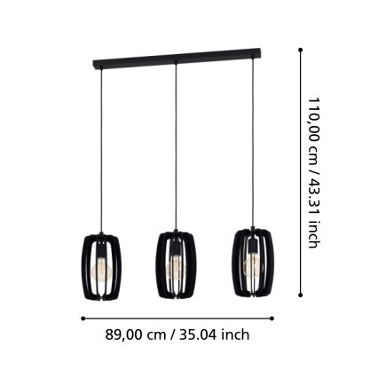 Eglo - Taklampa 3xE27/40W/230V svart