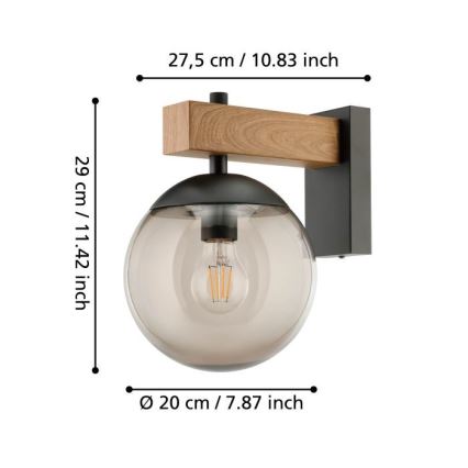 Eglo - Vägglampa för utomhusbruk 1xE27/40W/230V svart/trä IP44