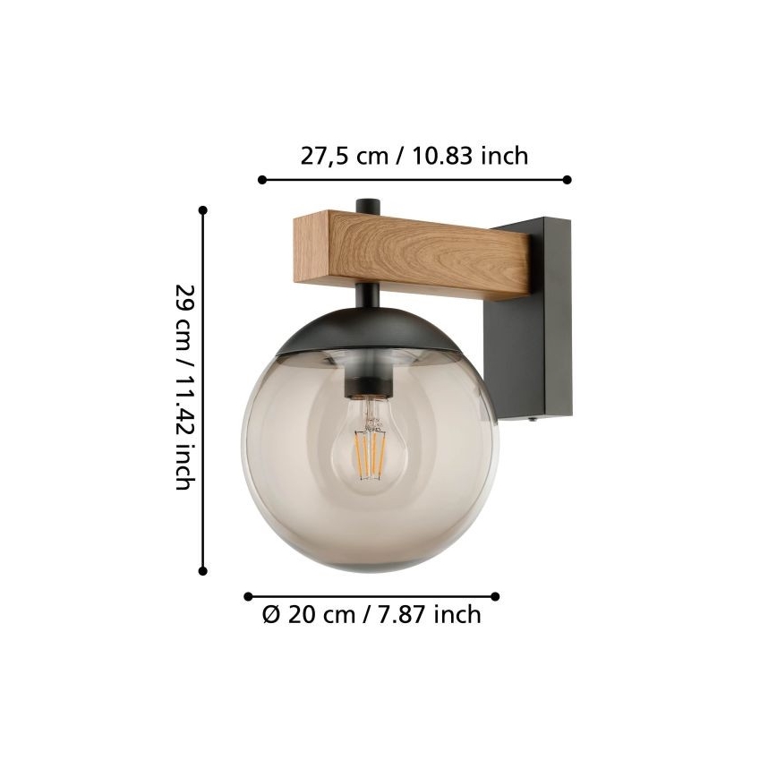 Eglo - Vägglampa för utomhusbruk 1xE27/40W/230V svart/trä IP44