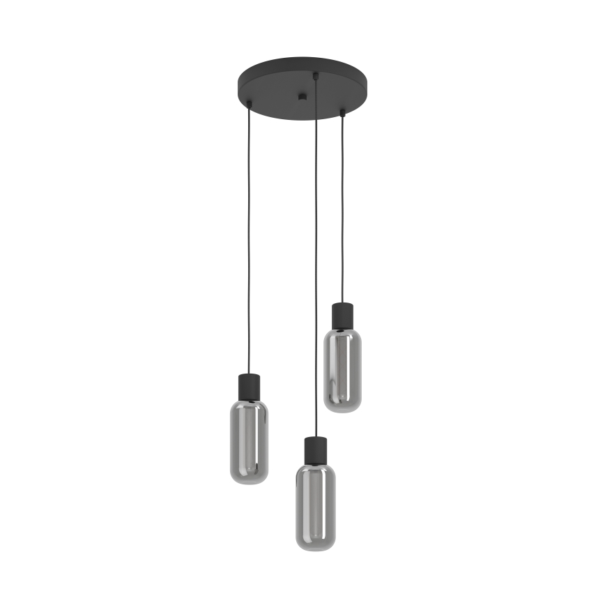 Eglo - Takpendel med vajer 3xE27/4W/230V svart/röktonad