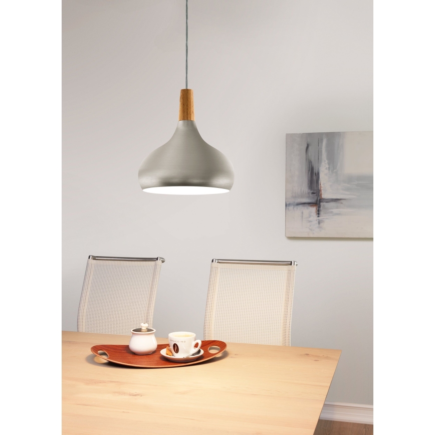 Eglo - Hänglampa på kabel 1xE27/60W/230V Ø 28 cm silverfärgad