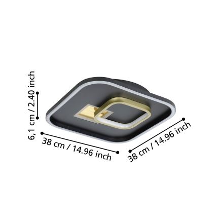 Eglo - LED taklampa LED/16,2W/230V + LED/9,2W 38x38 cm svart/guld