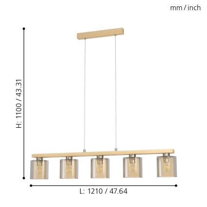 Eglo - Ljuskrona med vajer 5xE27/28W/230V