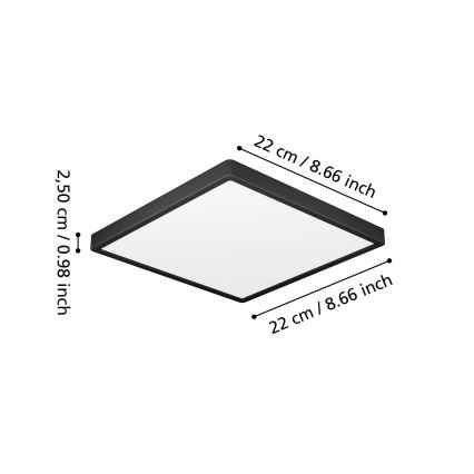 Eglo - LED taklampa för badrum LED/10,5W/230V 2700/4000/6500K 22x22 cm IP44 svart