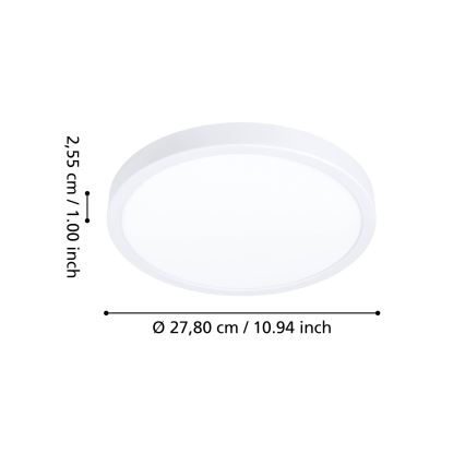 Eglo - LED RGBW dimbar badrumstaklampa, LED 14,3 W, 230 V, 2700–6500 K, Ø 27,8 cm, IP44, vit