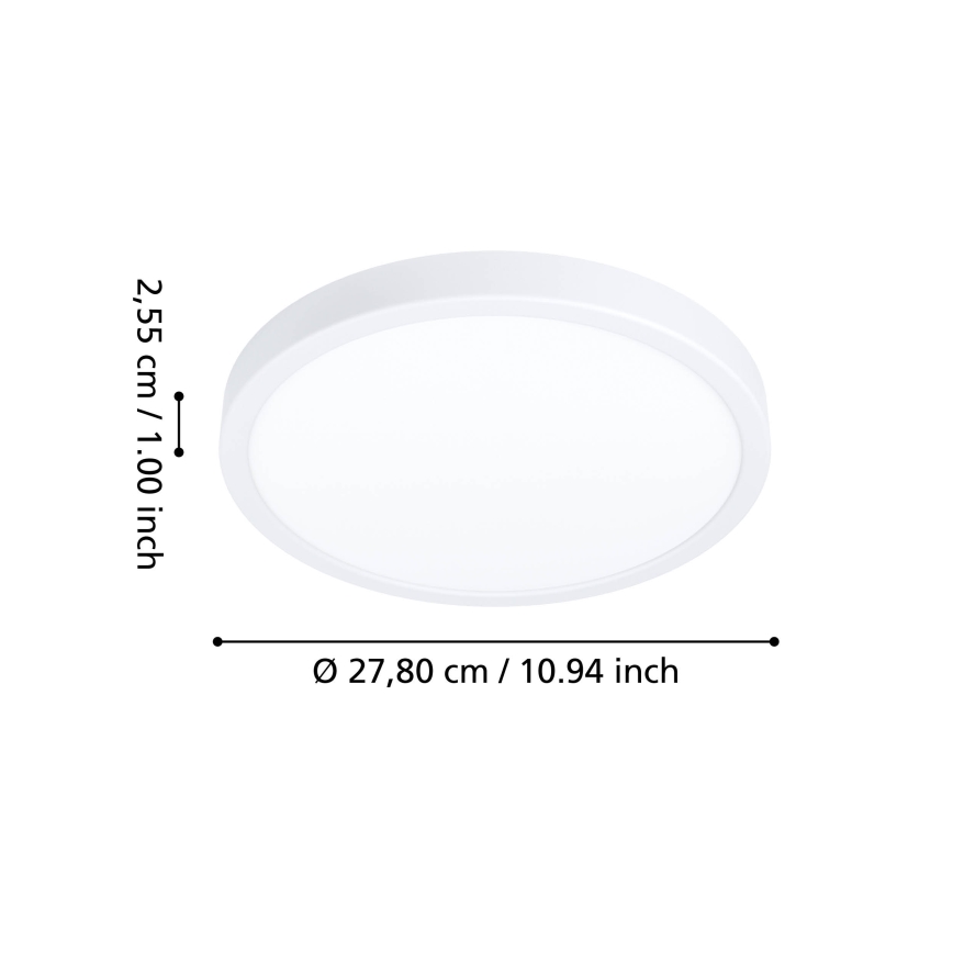 Eglo - LED RGBW dimbar badrumstaklampa, LED 14,3 W, 230 V, 2700–6500 K, Ø 27,8 cm, IP44, vit