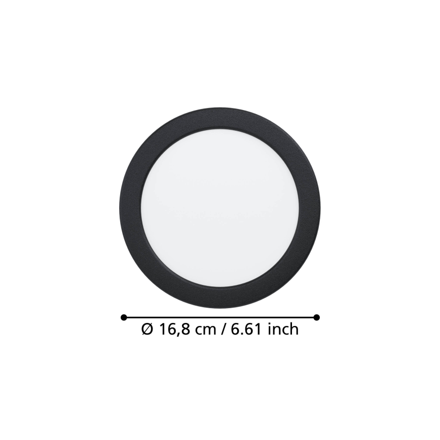 Eglo - Infälld LED-badrumslampa, 10,5 W, 230 V, 2700/4000/6500 K, Ø 16,8 cm, IP44, svart
