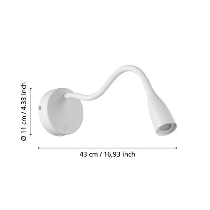 Eglo - flexibel LED-vägglampa med USB, 3,8 W/230 V, vit