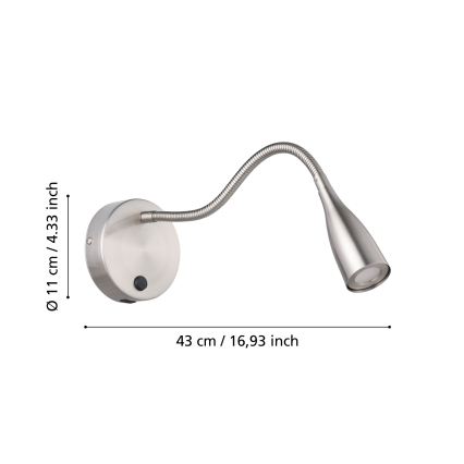 Eglo - LED flexibel vägglampa med USB LED/3,8W/230V matt krom