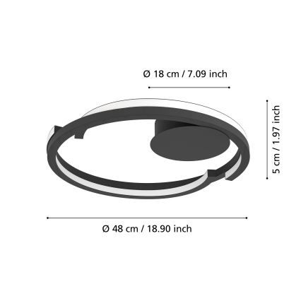 Eglo - LED dimbart taklampa 2xLED/20W/230V 2700–6500K Ø 48 cm svart + fjärrkontroll