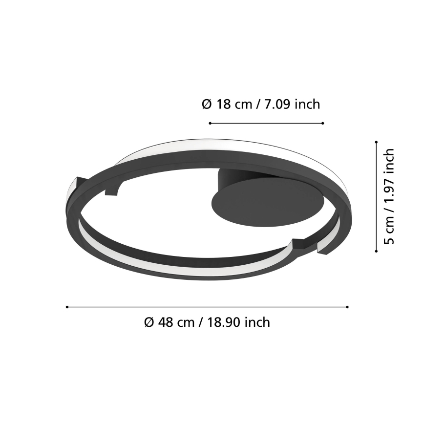 Eglo - LED dimbart taklampa 2xLED/20W/230V 2700–6500K Ø 48 cm svart + fjärrkontroll