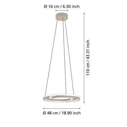 Eglo - LED-dimmbar pendellampa på vajer 2x LED/20 W/230 V 2700–6500 K Ø 48 cm beige + fjärrkontroll