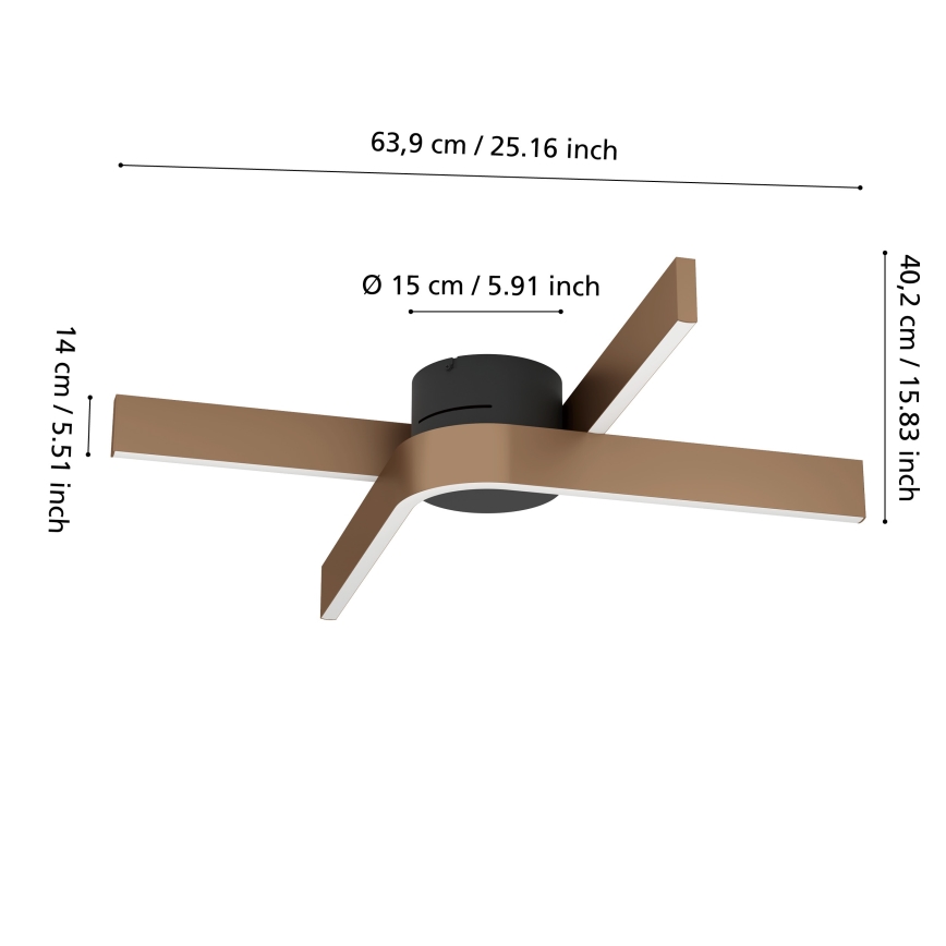 Eglo - LED RGBW dimbar taklampa 2xLED/18W/230V koppar/svart