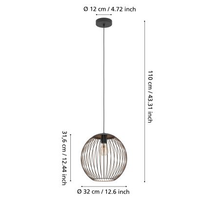 Eglo - Pendellampa på vajer 1xE27/60W/230V svart
